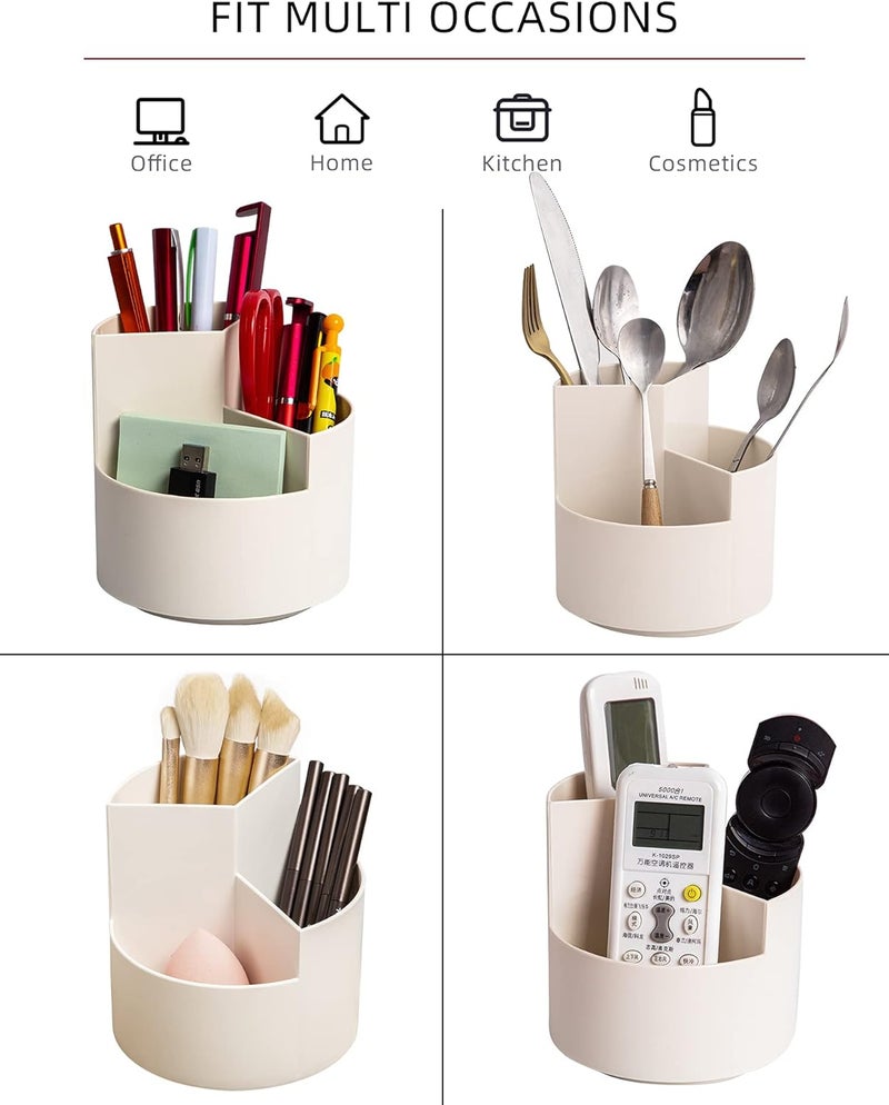 EDENMS Desk Pencil Pen Holder, 3 Slots 360-Degree Spinning Organizers, Desktop Storage Stationery Supplies, Cute Cup Pot for Office, School, Art Supply, Kids - White - Image 5